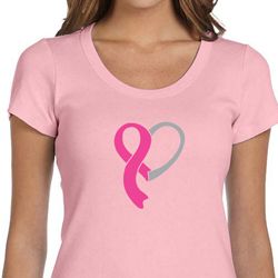 Breast Cancer Ladies Shirt Ribbon Heart Scoop Neck Tee T-Shirt