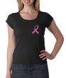 Breast Cancer Ladies Shirt Scoop Neck Pink Ribbon Pocket Print Black