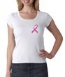 Breast Cancer Ladies Shirt Scoop Neck Pink Ribbon Pocket Print White