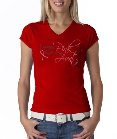 Breast Cancer Ladies Shirt V-neck I Wear Pink For My Aunt Red