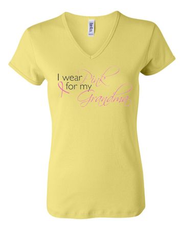 Breast Cancer Ladies Shirt V-neck I Wear Pink For My Grandma Yellow