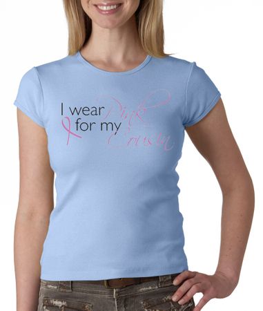 Breast Cancer Ladies T-shirt Crewneck I Wear Pink For My Cousin Blue