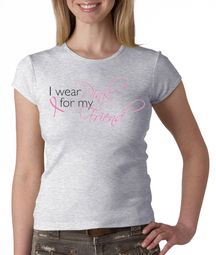 Breast Cancer Ladies T-shirt Crewneck - Pink For My Friend Grey Tee Breast Cancer Ladies T-shirt Crewneck - Pink For My Friend Grey Tee