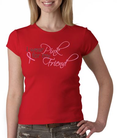 Breast Cancer Ladies T-shirt Crewneck - Pink For My Friend Red Tee