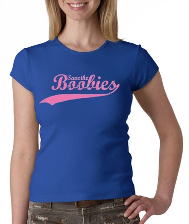 Breast Cancer Ladies T-shirt - Crewneck Save The Boobies Royal Tee