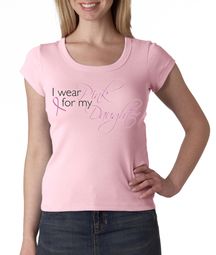 Breast Cancer Ladies T-shirt Scoop Neck Pink For My Daughter Pink Tee