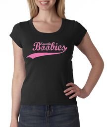 Breast Cancer Ladies T-shirt Scoop Neck Save The Boobies Black Tee