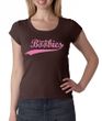 Breast Cancer Ladies T-shirt Scoop Neck Save The Boobies Brown Tee