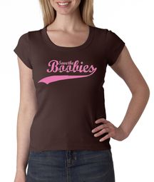 Breast Cancer Ladies T-shirt Scoop Neck Save The Boobies Brown Tee