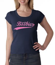 Breast Cancer Ladies T-shirt Scoop Neck Save The Boobies Navy Tee
