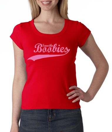 Breast Cancer Ladies T-shirt Scoop Neck Save The Boobies Red Tee