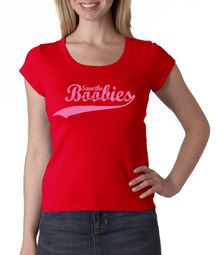Breast Cancer Ladies T-shirt Scoop Neck Save The Boobies Red Tee