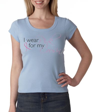 Breast Cancer Ladies T-shirt - Scoop Neck Wear Pink For My Cousin Blue