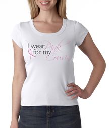 Breast Cancer Ladies T-shirt Scoop Neck Wear Pink For My Cousin White