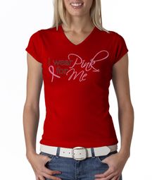 Breast Cancer Ladies T-shirt - V-neck I Wear Pink For Me Red Tee Breast Cancer Ladies T-shirt - V-neck I Wear Pink For Me Red Tee