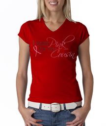 Breast Cancer Ladies T-shirt - V-neck I Wear Pink For My Cousin Red