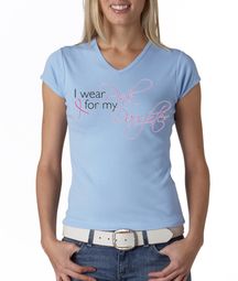 Breast Cancer Ladies T-shirt V-neck Pink For My Daughter Baby Blue Tee Breast Cancer Ladies T-shirt V-neck Pink For My Daughter Baby Blue Tee