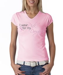 Breast Cancer Ladies T-shirt V-neck Pink For My Daughter Pink Shirt Breast Cancer Ladies T-shirt V-neck Pink For My Daughter Pink Shirt