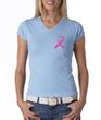 Breast Cancer Ladies T-shirt V-neck Pink Ribbon Pocket Print Baby Blue