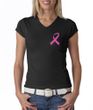 Breast Cancer Ladies T-shirt V-neck Pink Ribbon Pocket Print Black