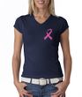Breast Cancer Ladies T-shirt V-neck Pink Ribbon Pocket Print Navy
