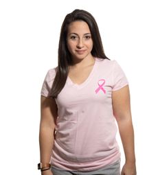 Breast Cancer Ladies T-shirt V-neck Pink Ribbon Pocket Print Pink