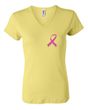 Breast Cancer Ladies T-shirt V-neck Pink Ribbon Pocket Print Yellow