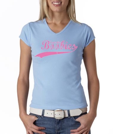 Breast Cancer Ladies T-shirt - V-neck Save The Boobies Baby Blue Tee