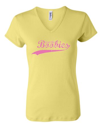 Breast Cancer Ladies T-shirt V-neck Save The Boobies Yellow Tee