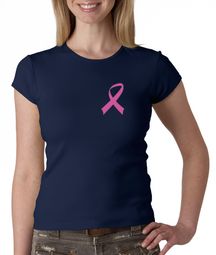 Breast Cancer Ladies T-shirts Crewneck Pink Ribbon Pocket Print