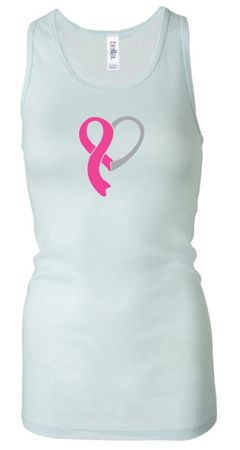 Breast Cancer Ladies Tanktop Ribbon Heart Longer Length Racerback Tank