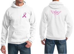 Breast Cancer Mens Hoodie Pink Ribbon Wings Front & Back Print Hoody