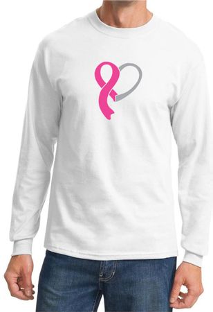 Breast Cancer Mens Shirt Ribbon Heart Long Sleeve Tee T-Shirt