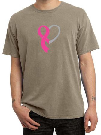 Breast Cancer Mens Shirt Ribbon Heart Pigment Dyed Tee T-Shirt
