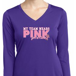 Breast Cancer My Team Wears Pink Ladies Dry Wicking Long Sleeve Shirt