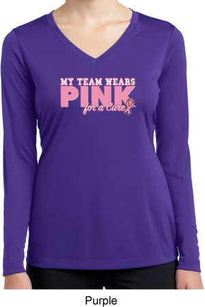 Breast Cancer My Team Wears Pink Ladies Dry Wicking Long Sleeve Shirt