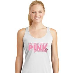 Breast Cancer My Team Wears Pink Ladies Dry Wicking Racerback Tank Top