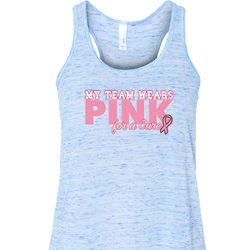 Breast Cancer My Team Wears Pink Ladies Flowy Racerback Tanktop