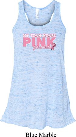 Breast Cancer My Team Wears Pink Ladies Flowy Racerback Tanktop