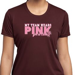 Breast Cancer My Team Wears Pink Ladies Moisture Wicking Shirt