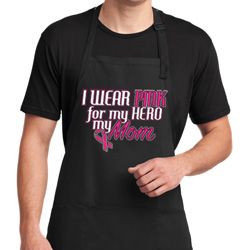 Breast Cancer Pink for My Hero Full Length Apron with Pockets Breast Cancer Pink for My Hero Full Length Apron with Pockets