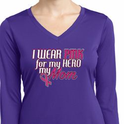 Breast Cancer Pink for My Hero Ladies Dry Wicking Long Sleeve Shirt
