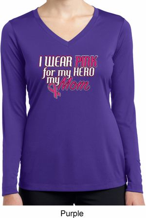 Breast Cancer Pink for My Hero Ladies Dry Wicking Long Sleeve Shirt