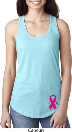 Breast Cancer Pink Ribbon Pin Bottom Print Ladies Ideal Tank Top