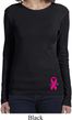 Breast Cancer Pink Ribbon Pin Bottom Print Ladies Long Sleeve Shirt
