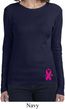 Breast Cancer Pink Ribbon Pin Bottom Print Ladies Long Sleeve Shirt