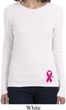 Breast Cancer Pink Ribbon Pin Bottom Print Ladies Long Sleeve Shirt