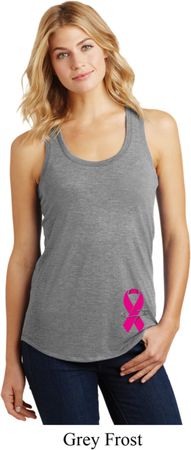 Breast Cancer Pink Ribbon Pin Bottom Print Ladies Racerback Tank Top