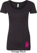 Breast Cancer Pink Ribbon Pin Bottom Print Ladies Scoop Neck Shirt