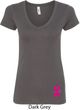 Breast Cancer Pink Ribbon Pin Bottom Print Ladies V-Neck Shirt